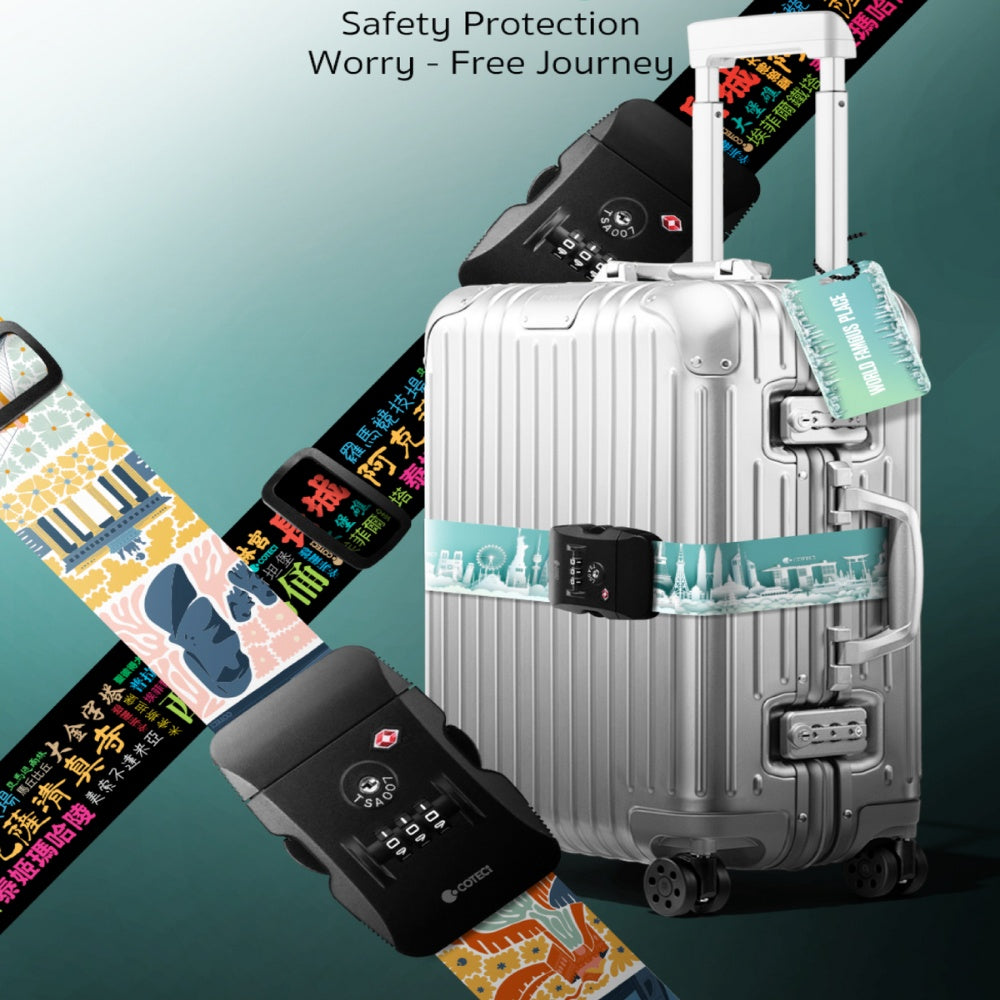 Coteci Customs Lock Buckle Luggage Strap Tag Set - World Landmarks - BeyTrend