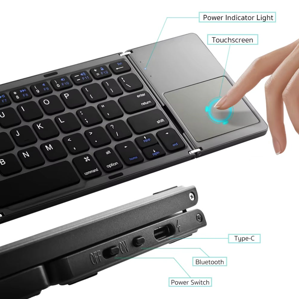 Coteci 63 Key Tri-fold Touchpad Keyboard - BeyTrend 