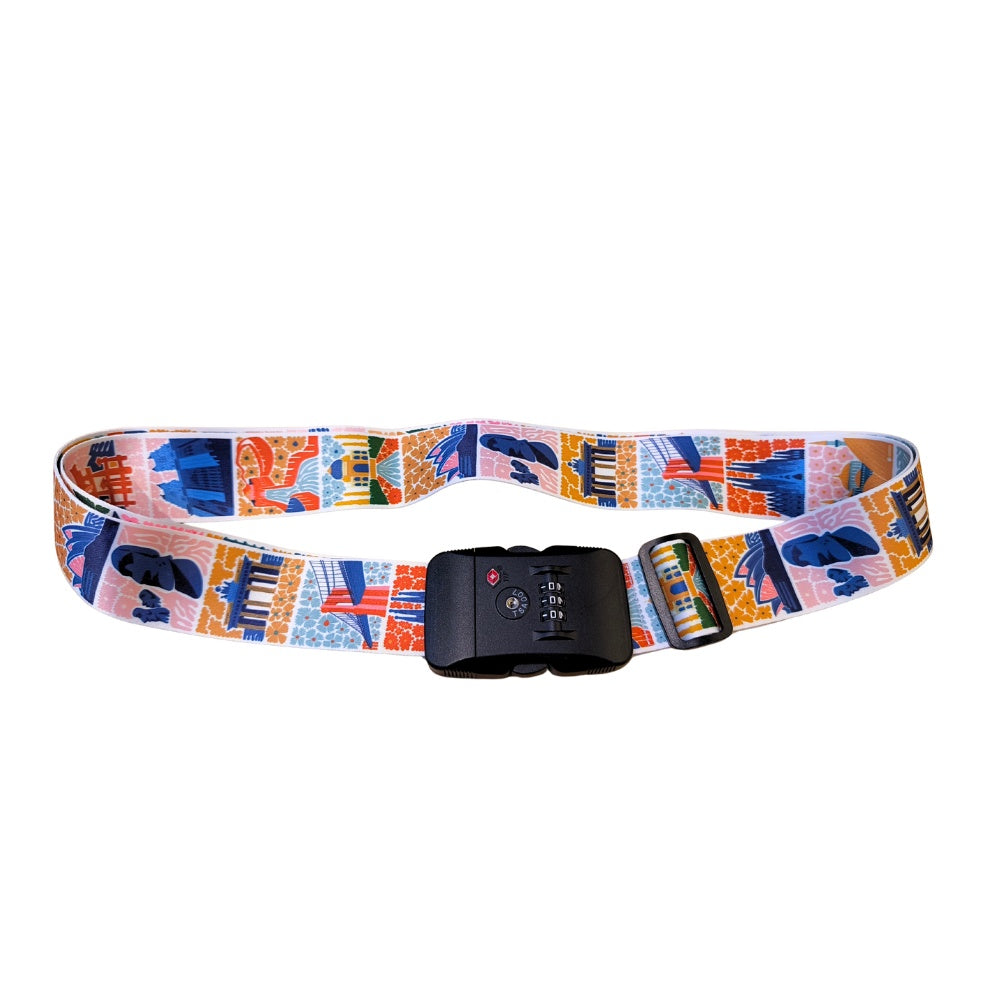 Coteci Customs Lock Buckle Luggage Strap Tag Set - World Landmarks - BeyTrend 