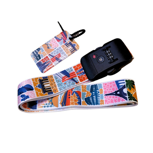 Coteci Customs Lock Buckle Luggage Strap Tag Set - World Landmarks - BeyTrend 
