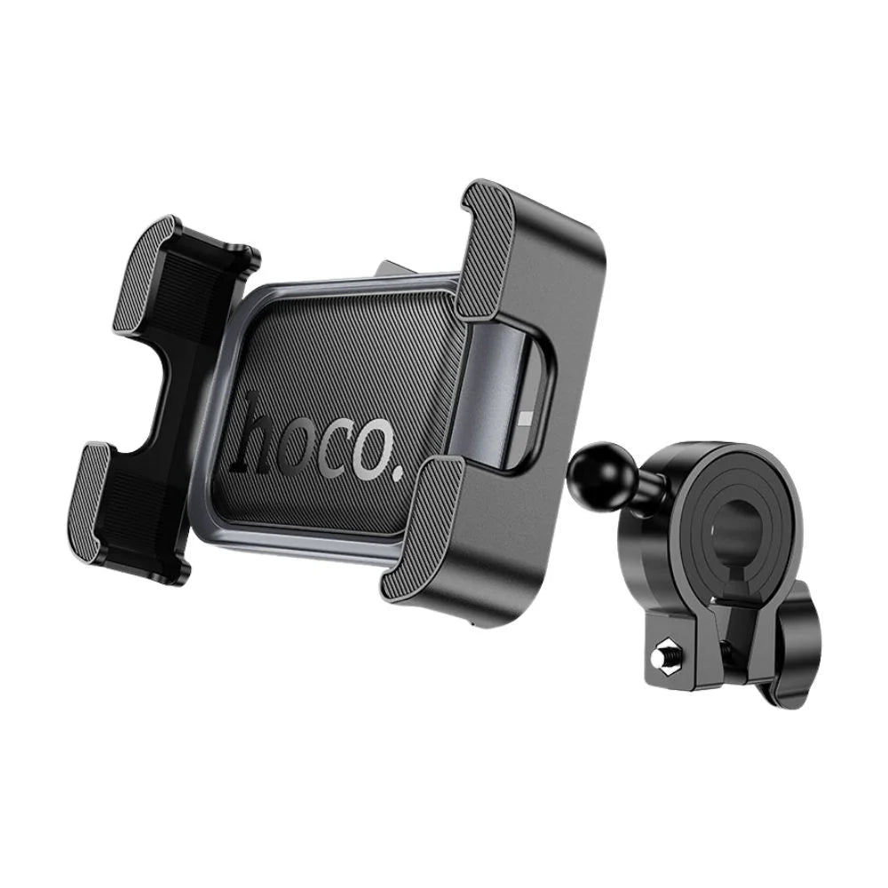Hoco H82 Vista bike handlebar phone holder mounted on bicycle handlebar, secure grip for smartphone during rides.