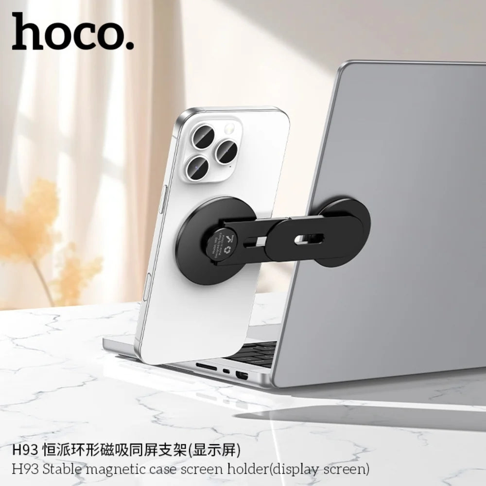 Hoco H93 Magnetic Monitor Stand phone holder with sleek design and magnetic grip for secure placement on a desk or monitor.