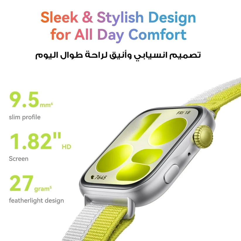Huawei Watch Fit 5 smartwatch with colorful display, fitness tracking features, and sleek design.