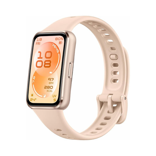 Huawei Band 11 Metallic beige fitness tracker with a sleek design and digital display, designed for health and activity monitoring.