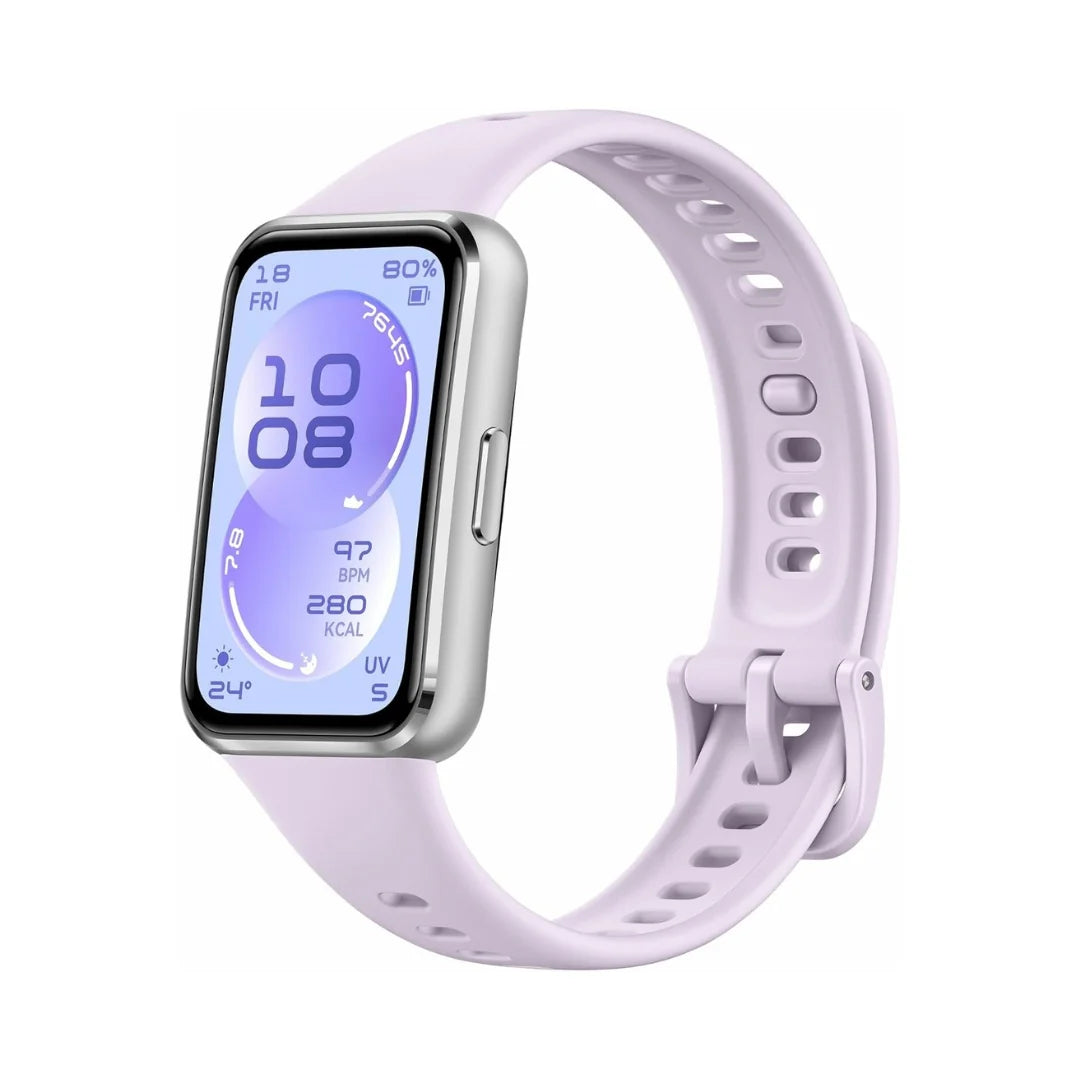 Huawei Band 11 Metallic purple fitness tracker with a sleek display and adjustable strap, designed for activity tracking and health monitoring.