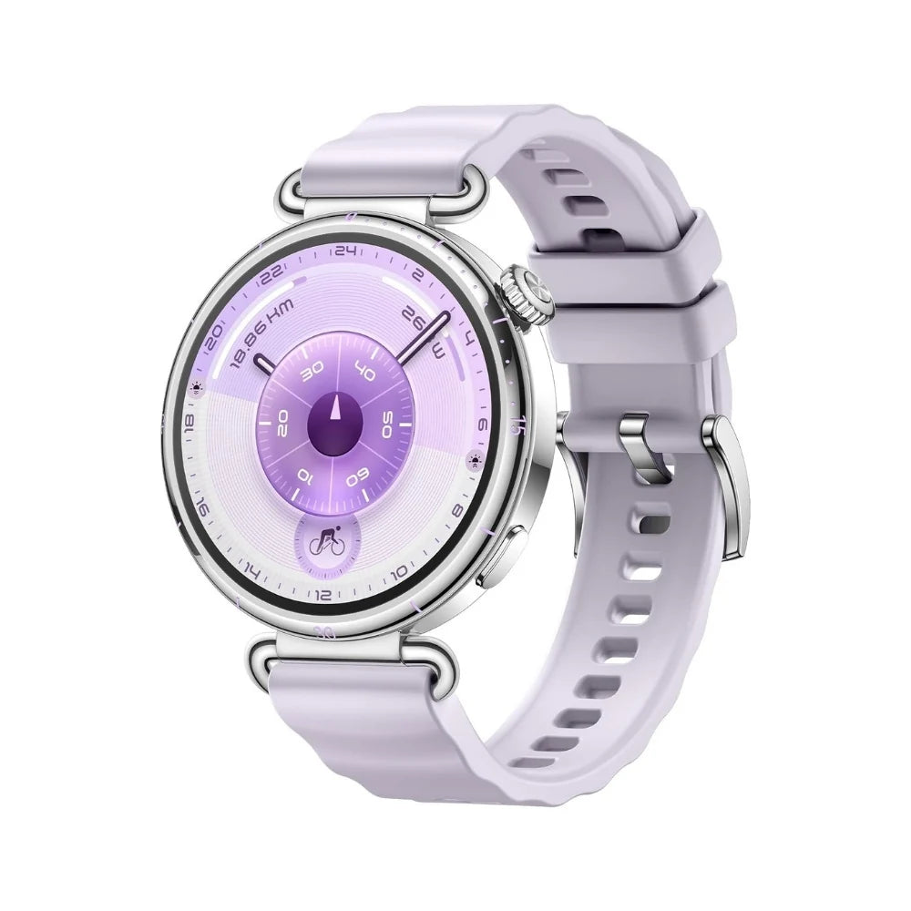Huawei Watch GT 6 41mm smartwatch displaying a colorful digital watch face on a sleek black band.