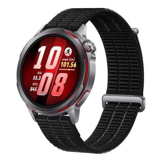 Huawei Watch GT Runner 2 Smartwatch with black band and digital display showing fitness data and time.