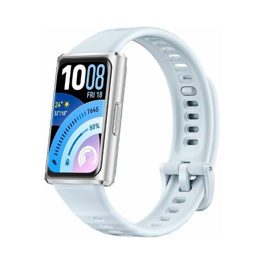 Huawei Band 11 Pro fitness tracker with a blue strap, digital display, and health monitoring features.