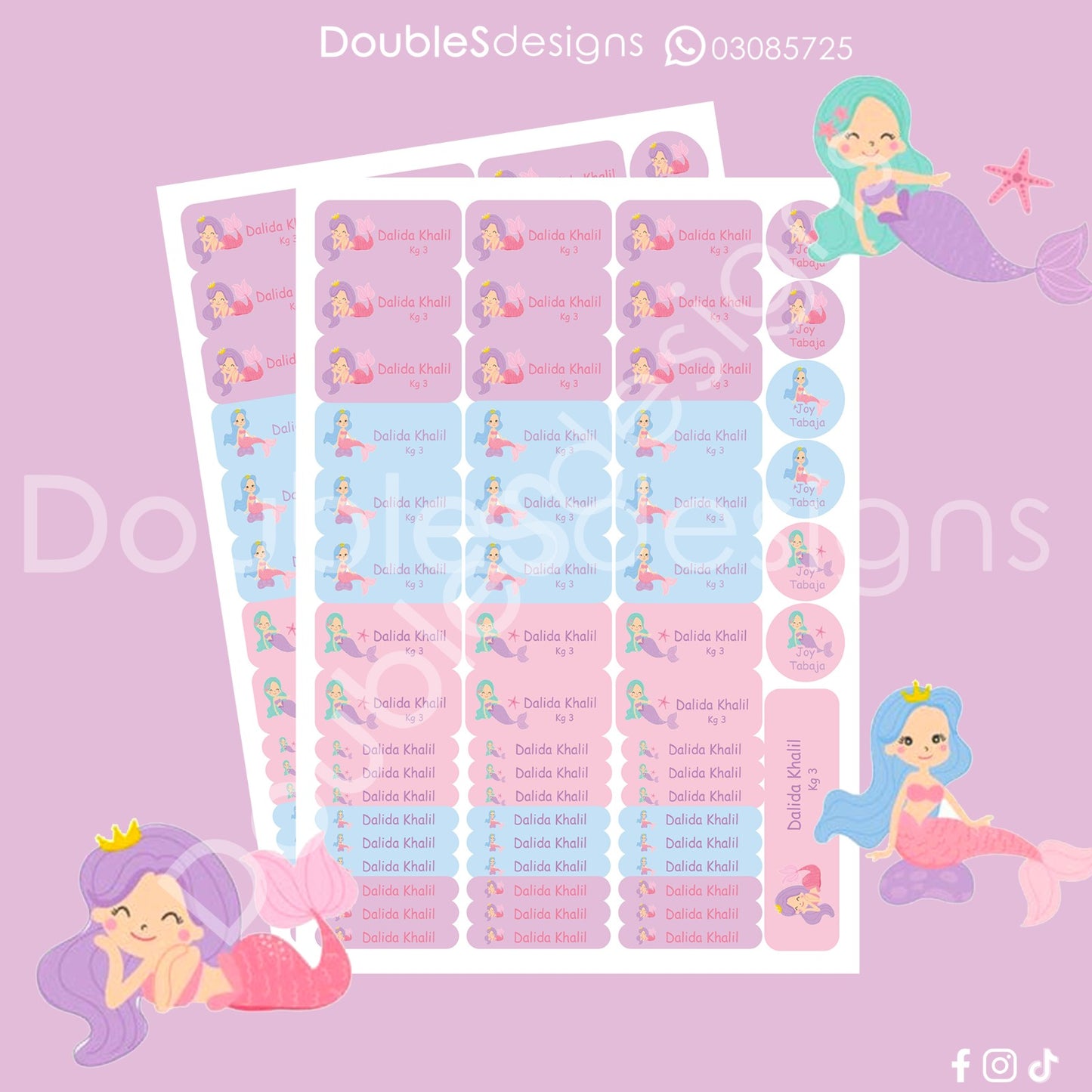 Mermaid School Book Label Waterproof Stickers for Kids - BeyTrend 