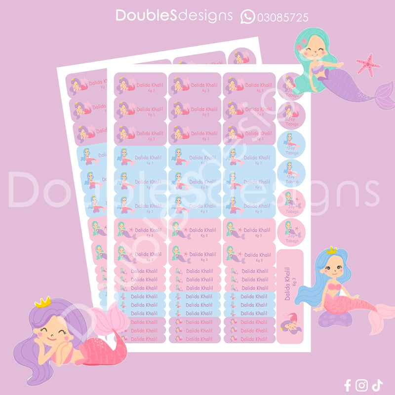 Mermaid School Book Label Waterproof Stickers for Kids
