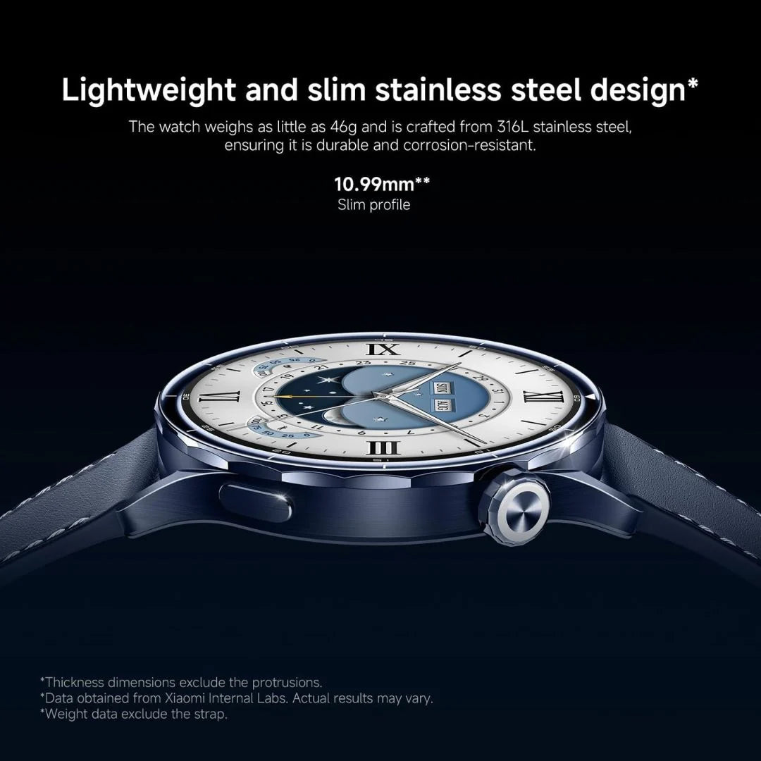 Xiaomi Watch S5 46mm smartwatch by BeyTrend with AMOLED display, GPS, and Bluetooth calling, showing a sleek digital watch face