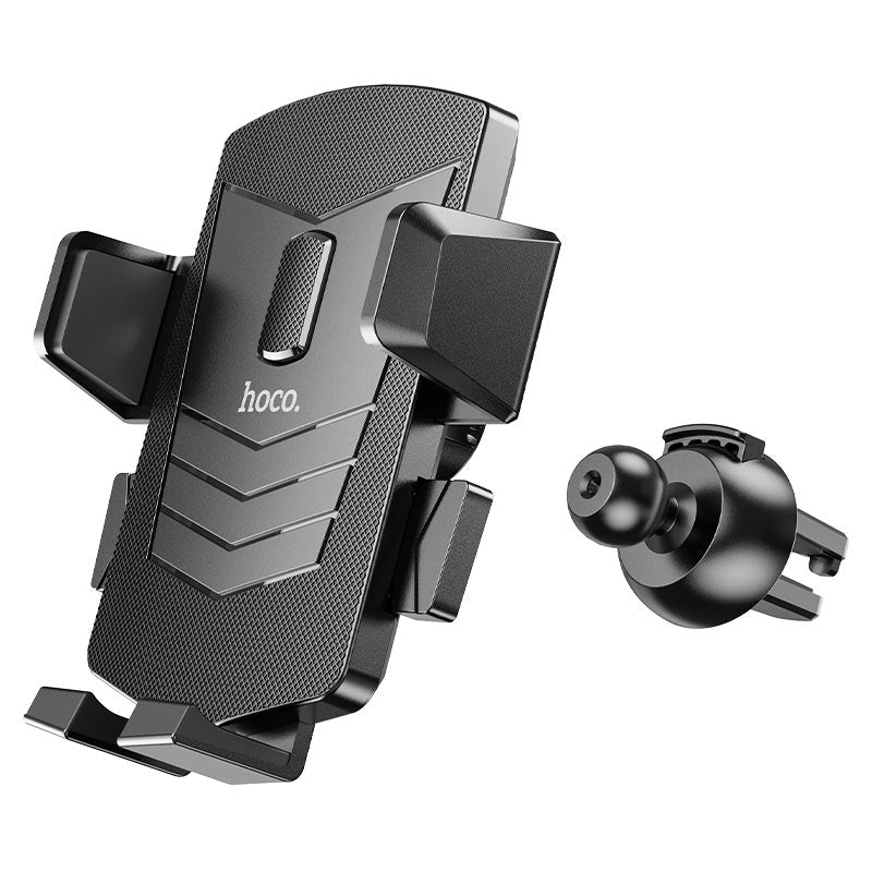 Hoco CA86 car air vent phone holder attached to a vehicle air vent, holding a smartphone securely.