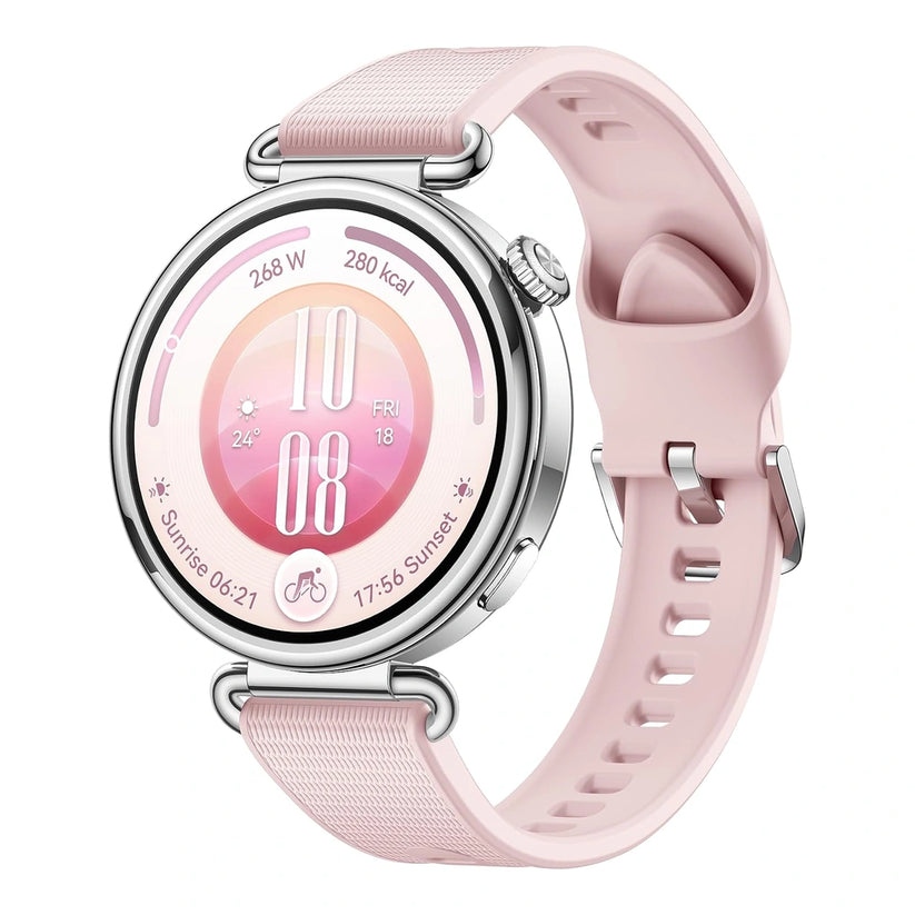 Huawei Watch GT 7 41mm smartwatch with pink strap and display, featuring a sleek design and health tracking features.