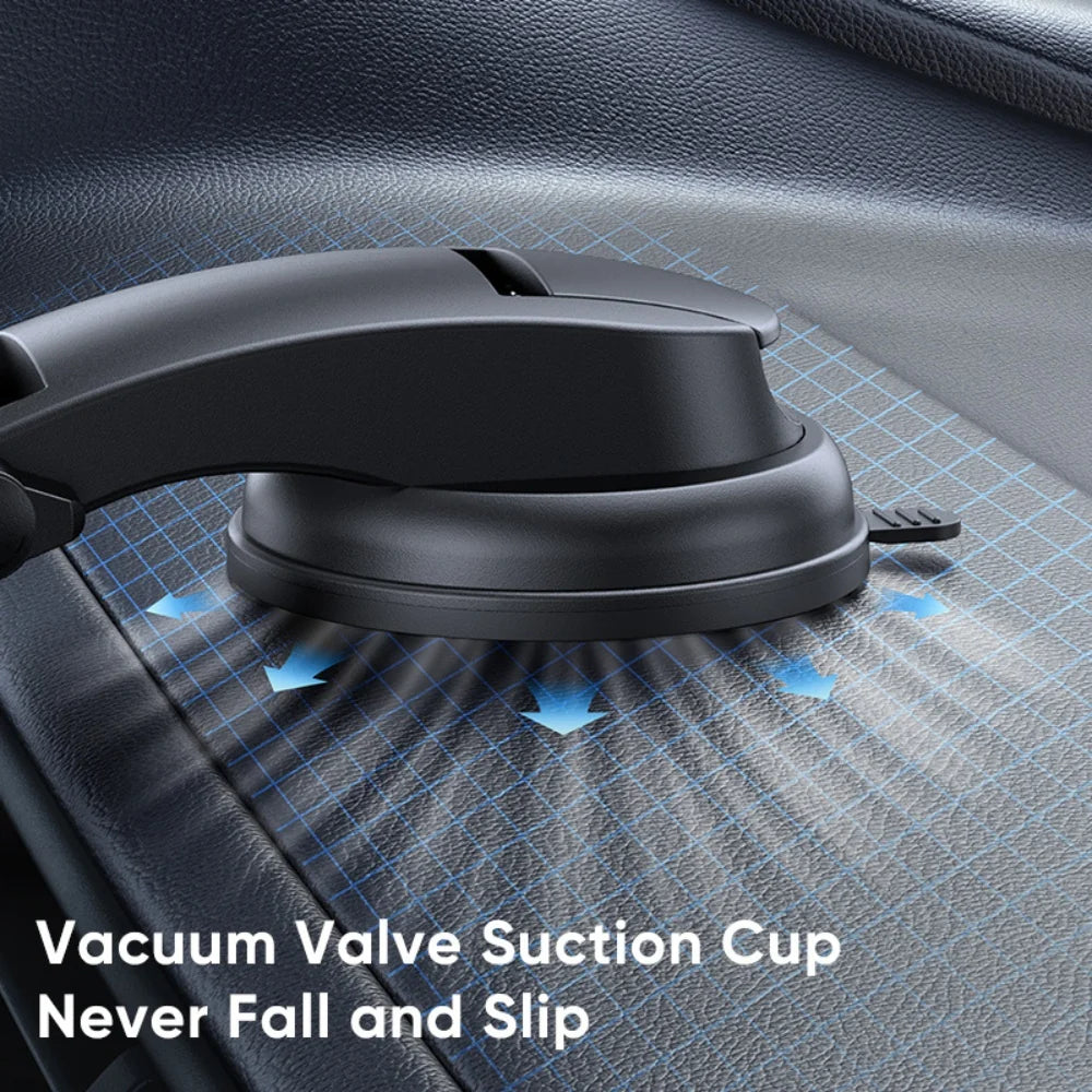 Mcdodo CM-7220 universal car phone holder mounted on car dashboard holding a smartphone securely.
