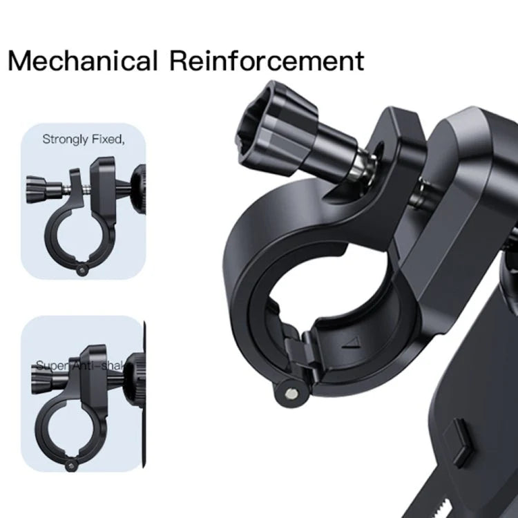 Yesido C127 bike dual-side phone holder mounted on a bicycle handlebar, securely holding a smartphone for easy access while riding.