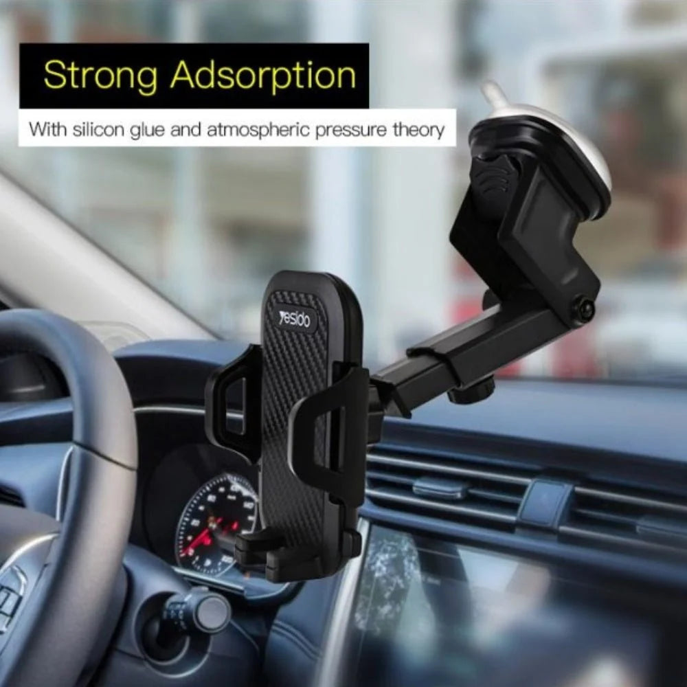 Yesido C23 car phone holder mounted on a vehicle dashboard, holding a smartphone securely for easy access.