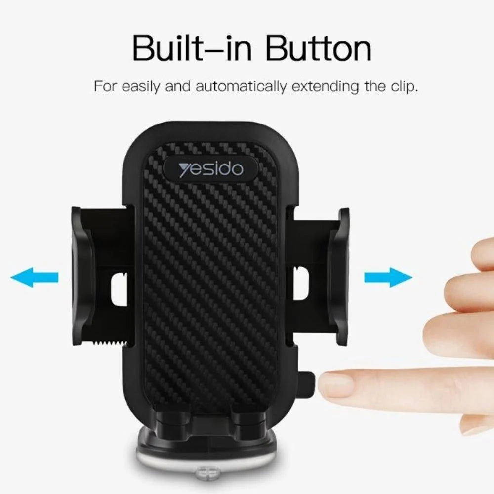 Yesido C23 dashboard car phone holder attached to vehicle dashboard, adjustable mount for smartphones, black plastic and rubber design.